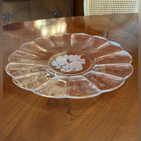 VAL St LAMBERT "Brussels" Clear Crystal Fruit Serving Torte Platter - Picture 2 of 9